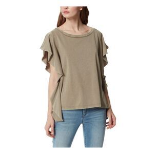 FRAYED JEANS Womens Green Flutter Sleeve Round Neck Top S